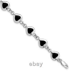 925 Sterling Silver Heart Black Onyx Bracelet Gemstone Love Fine Jewelry Women
