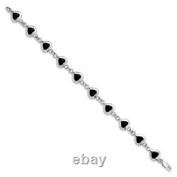 925 Sterling Silver Heart Black Onyx Bracelet Gemstone Love Fine Jewelry Women