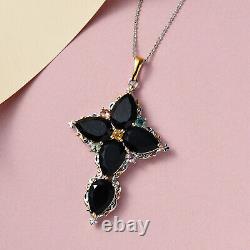 925 Sterling Silver Natural Black Tourmaline Pendant Necklace Size 20 Ct 16.7