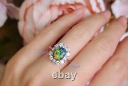 925 Sterling Silver Oval cut Black Opal Christmas Ring, Anniversary Gift