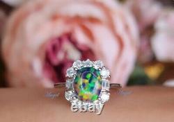 925 Sterling Silver Oval cut Black Opal Christmas Ring, Anniversary Gift