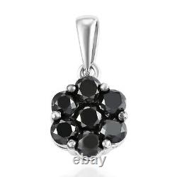 925 Sterling Silver Platinum Plated Black Diamond Flower Pendant Jewelry Ct 1