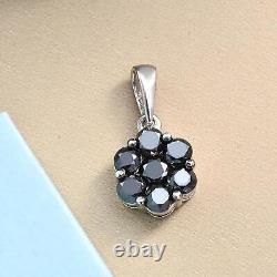 925 Sterling Silver Platinum Plated Black Diamond Flower Pendant Jewelry Ct 1
