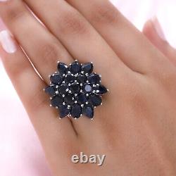 925 Sterling Silver Platinum Plated Black Sapphire Flower Ring Size 5 Ct 17.8