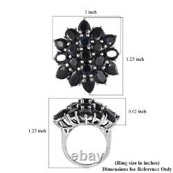 925 Sterling Silver Platinum Plated Black Sapphire Flower Ring Size 5 Ct 17.8