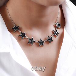 925 Sterling Silver Platinum Plated Black Spinel Necklace Jewelry Size 18 Ct 9.9