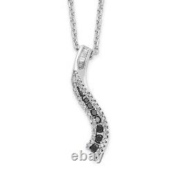 925 Sterling Silver Rhod Plated Black White Diamond Pendant Chain Necklace