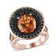 925 Sterling Silver Rose Gold Over Citrine Black Spinel Ring Gifts Size 7 Ct 5.6