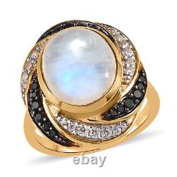 925 Sterling Silver Yellow Gold Plated Black Spinel Halo Ring Gift Size 8 Ct 6.3