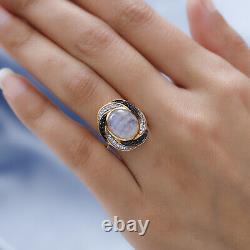 925 Sterling Silver Yellow Gold Plated Black Spinel Halo Ring Gift Size 8 Ct 6.3