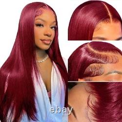 99J Burgundy Straight Human Hair Wig Christmas Gift HD Lace Wigs for Black Women