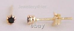 9ct Gold Extra Tiny Small 1.5mm Black Sapphire Studs Earrings B'day X'Mas GIFT N