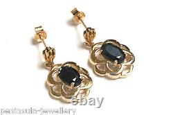 9ct Gold Sapphire Earrings Celtic drop Made in UK Gift Boxed Birthday Gift