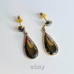 ANTIQUE 10k Yellow Gold Hematite Dangle Earrings 6.2g Victorian French Christmas