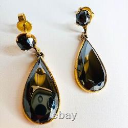 ANTIQUE 10k Yellow Gold Hematite Dangle Earrings 6.2g Victorian French Christmas