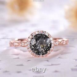 Anniversary Gift Promise Ring 14k Gold Rutilated Quartz Diamond Jewelry
