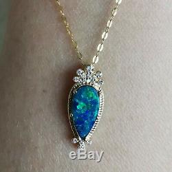 Australia Black Opal diamond pendant necklace 18K gold Christmas New Year Gift
