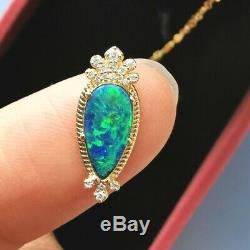 Australia Black Opal diamond pendant necklace 18K gold Christmas New Year Gift