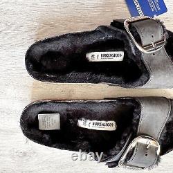 BIRKENSTOCK Xmas Gift Madrid Shearling Black Leather Sandals NEW EU 39