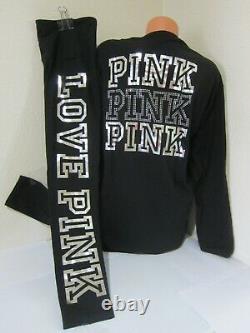 BLING LOT Victoria Secret Pink BLACK SILVER LOGO TEE T SHIRT LEGGING PANT L SET
