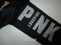 BLING Victoria Secret Pink ENSIGN GLITTER LOGO HOODIE BLACK LEGGING PANT XL SET