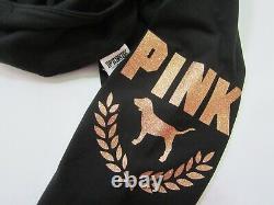 BLING Victoria Secret Pink GLITTER PULLOVER HOODIE + BLACK LEGGING PANT L XL SET