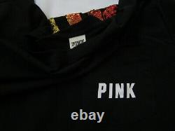 BLING Victoria Secret Pink RAINBOW Sequin BLACK TEE SHIRT L + M LEGGING PANT SET