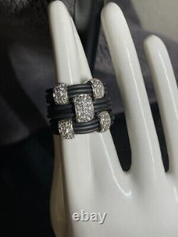 Belle Etoile Signature Black Ribbed Ring-Sz. 6.25 -Sterling with Pave + Gift bag
