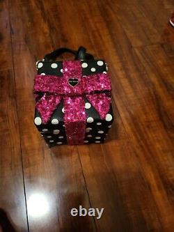Betsey Johnson GIFT BOX Black White Polka dot Pink Sequin Bow Christmas Birthday