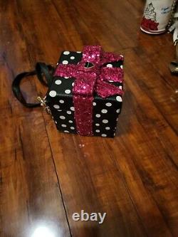 Betsey Johnson GIFT BOX Black White Polka dot Pink Sequin Bow Christmas Birthday