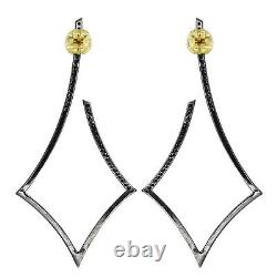 Black Diamond Pave Earrings 14 K Gold Sterling Silver Mother's Gift Jewelry OY