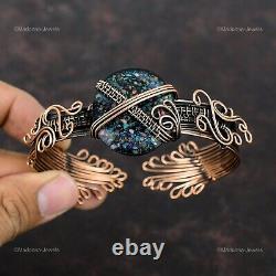 Black Ethiopian Opal Wire Wrapped Cuff Adjustable Bangle Handcrafted Copper Gift