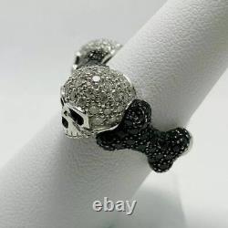 Black Friday Gift 2.50ct Mens Round Cubic Zirconia 3D Skull Band Ring Silver
