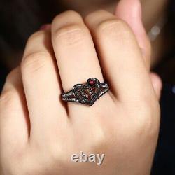 Black Heart For Women Love Red Wedding Valentine Gift Black 925 Silver Ring