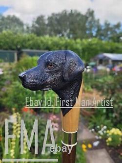 Black Labrador Head Walking Stick Hand Carved Wooden Dog Walking Cane Xmas Gift