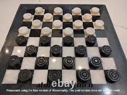 Black Marble Checkers Set With Marble Round Pieces, Christmas Gifts For Him Deco