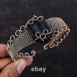 Black Tourmaline Rough Copper Gift For Mom Wire Wrapped Adjustable Cuff