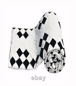 Black White Diamond Velvet Quilt King, Velvet Bedspread Comforter Christmas gift