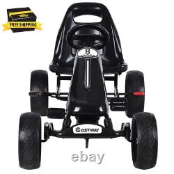 Black Xmas Gift Go Kart Kids Ride on Car Pedal Powered Car 4 Wheel Racer Toy Ste
