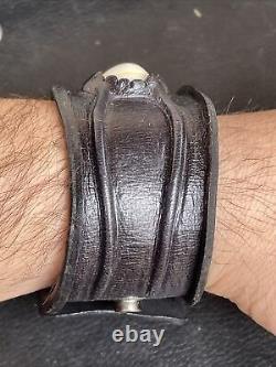 Bracelet Mens Snap Fashion Gift Black Leather Biker Musician Unisex Handmade
