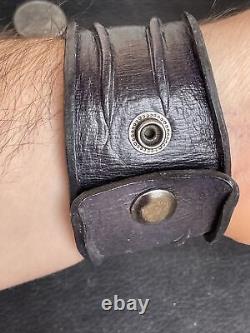 Bracelet Mens Snap Fashion Gift Black Leather Biker Musician Unisex Handmade