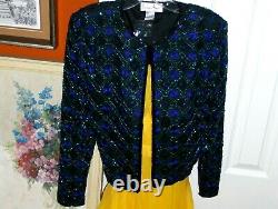 CHRISTMAS GIFT 100% Silk Blue Green Black Embroidered Small Sequined Blouse