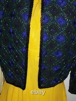 CHRISTMAS GIFT 100% Silk Blue Green Black Embroidered Small Sequined Blouse