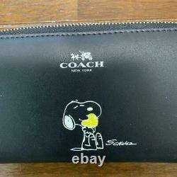 COACH x PEANUTS Snoopy Woodstock BLACK Leather Zip Long Wallet Xmas Holiday Gift
