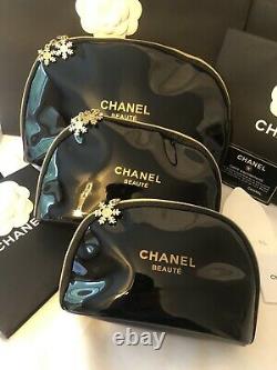 Chanel Snowflake Christmas Makeup Pouch Vip 3 Pc Gift Set