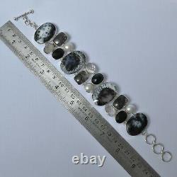 Christmas Day Gift Dendritic Opal Black Rutile Black Onyx Bracelet Silver 3999