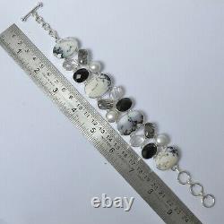 Christmas Eve Gift Dendritic Opal Black Rutile White Bracelet Silver 3994