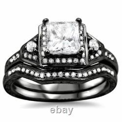 Christmas Gift 2.33 Ct White Diamond Bridal Set Black Silver Ring Lab Created#