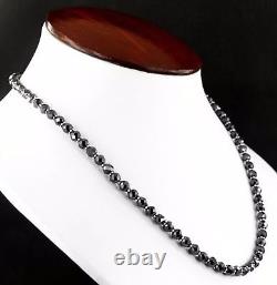 Christmas Gift! 7 mm 22 Inches Black Diamond Necklace Silver Clasp Certified