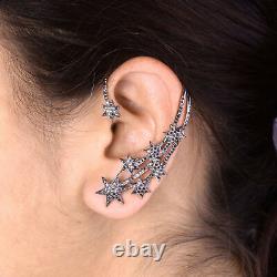 Christmas Gift Black Pave Diamond Silver Vintage Star Open Earring Jewelry